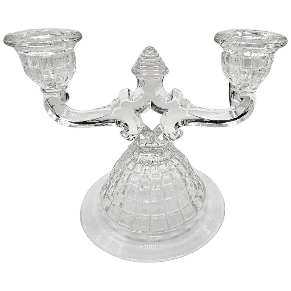 Victorian Clear by Heisey Double Taper Candlestick - Vintage MCM Home Decor